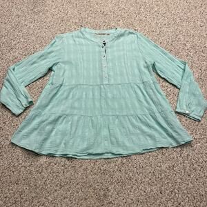 Soft Surroundings Guazy Cotton Tiered Henley Tunic Top Sz XL Coastal Casual